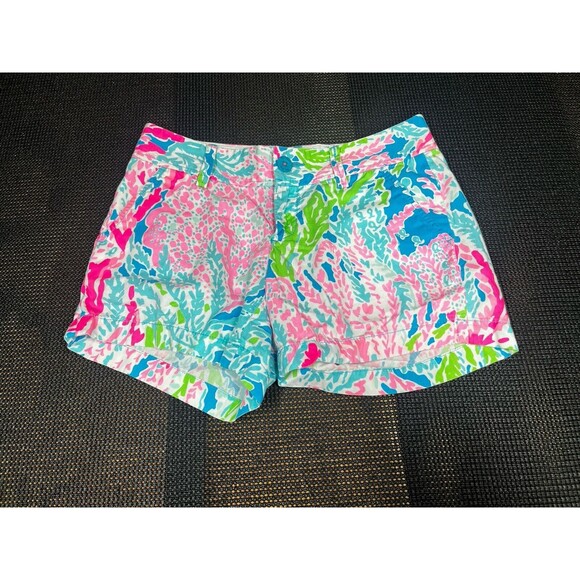 Lilly Pulitzer The Callahan Shorts Lets Cha Cha Multicolored Size 0 Blue /‎ Pink - Picture 1 of 7